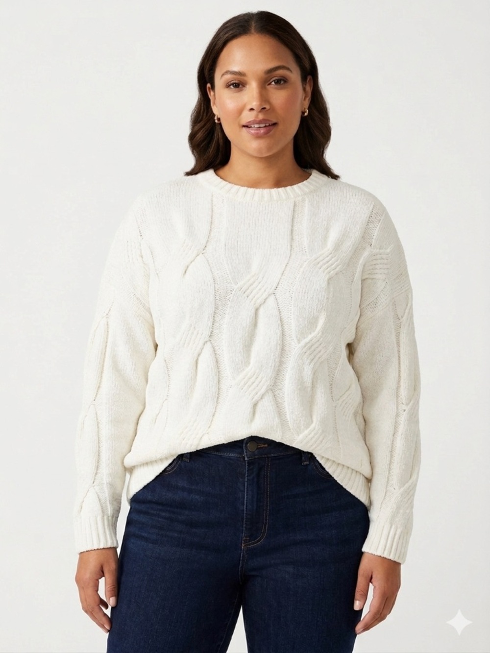 J. Jill cable-knit Chenille Pullover Oversized Sweater Off White/Cream SZ M